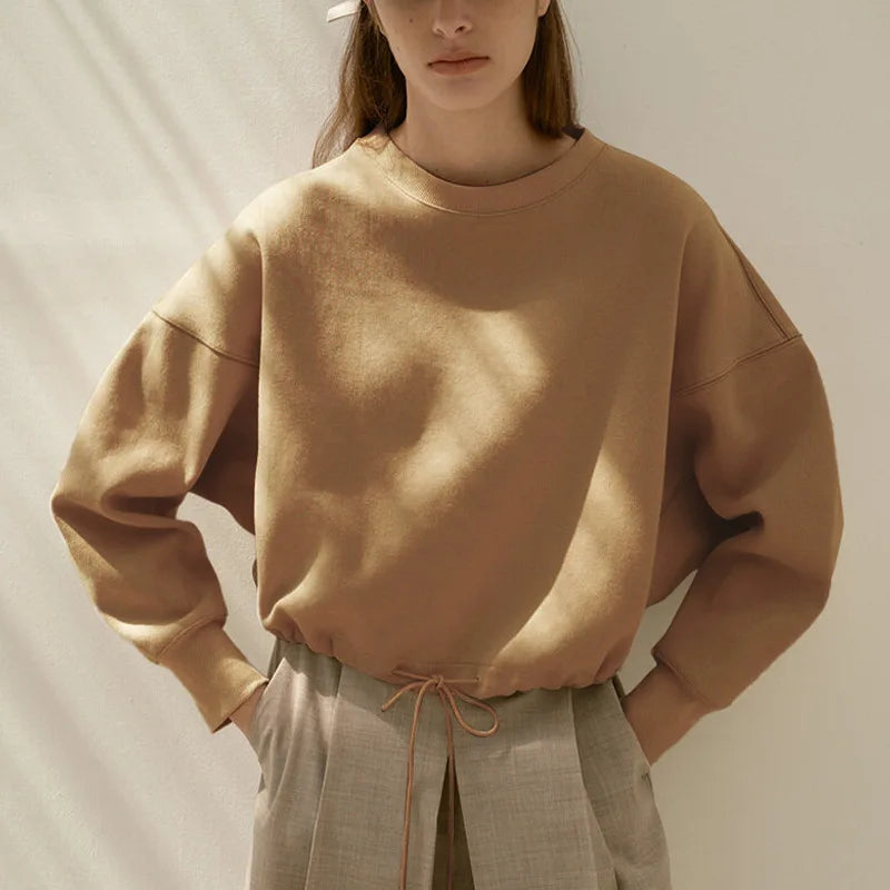 Oversized Cotton Hoodie Women Drawstring Long Sleeve Pullover