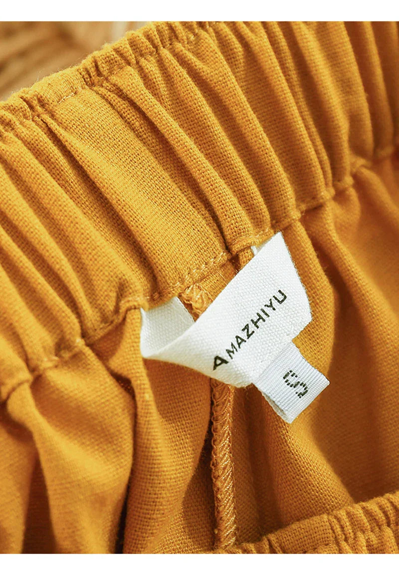 High-waist linen blend shorts for women with elastic waistband, stylish and comfortable pants from My Store.