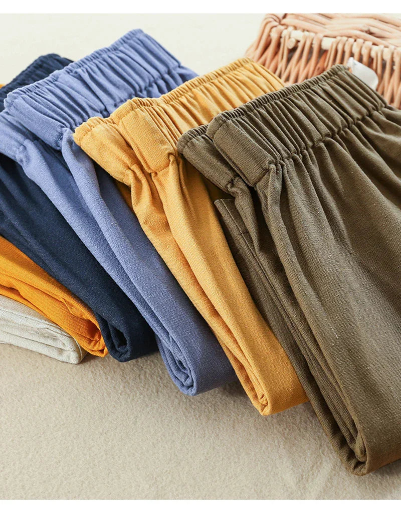 High waist linen blend shorts for women with elastic waistband, stylish and comfortable pants by My Store.