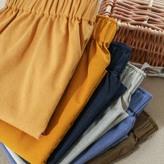 High waist linen blend shorts for women with elastic waistband, stylish and comfortable pants by My Store.