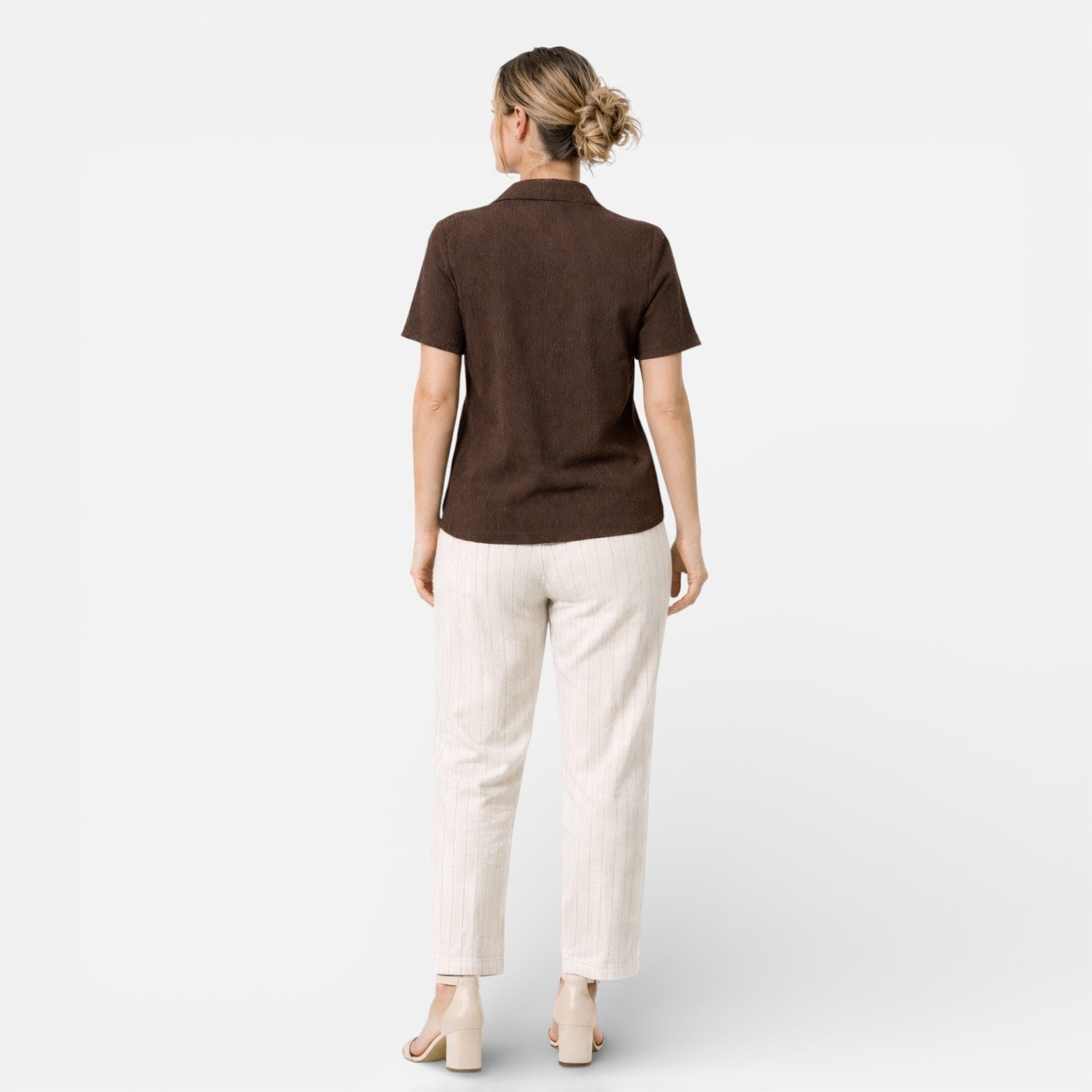 Women's classic short sleeve button-up shirt from My Store, featuring a fitted design and crisp fabric, shown in a front view.