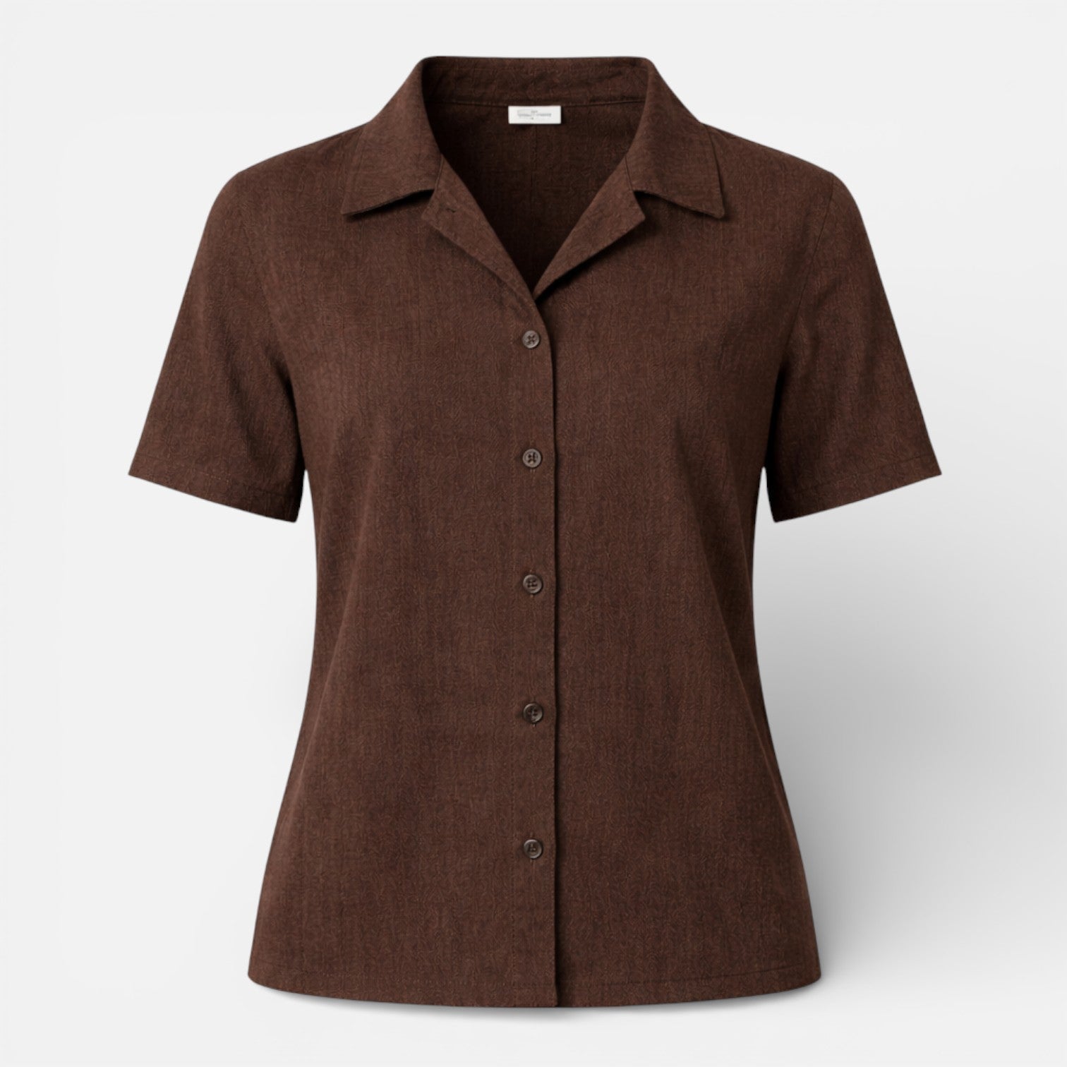 Women’s short sleeve button-up shirt from My Store, classic style in soft fabric, displayed on a hanger.