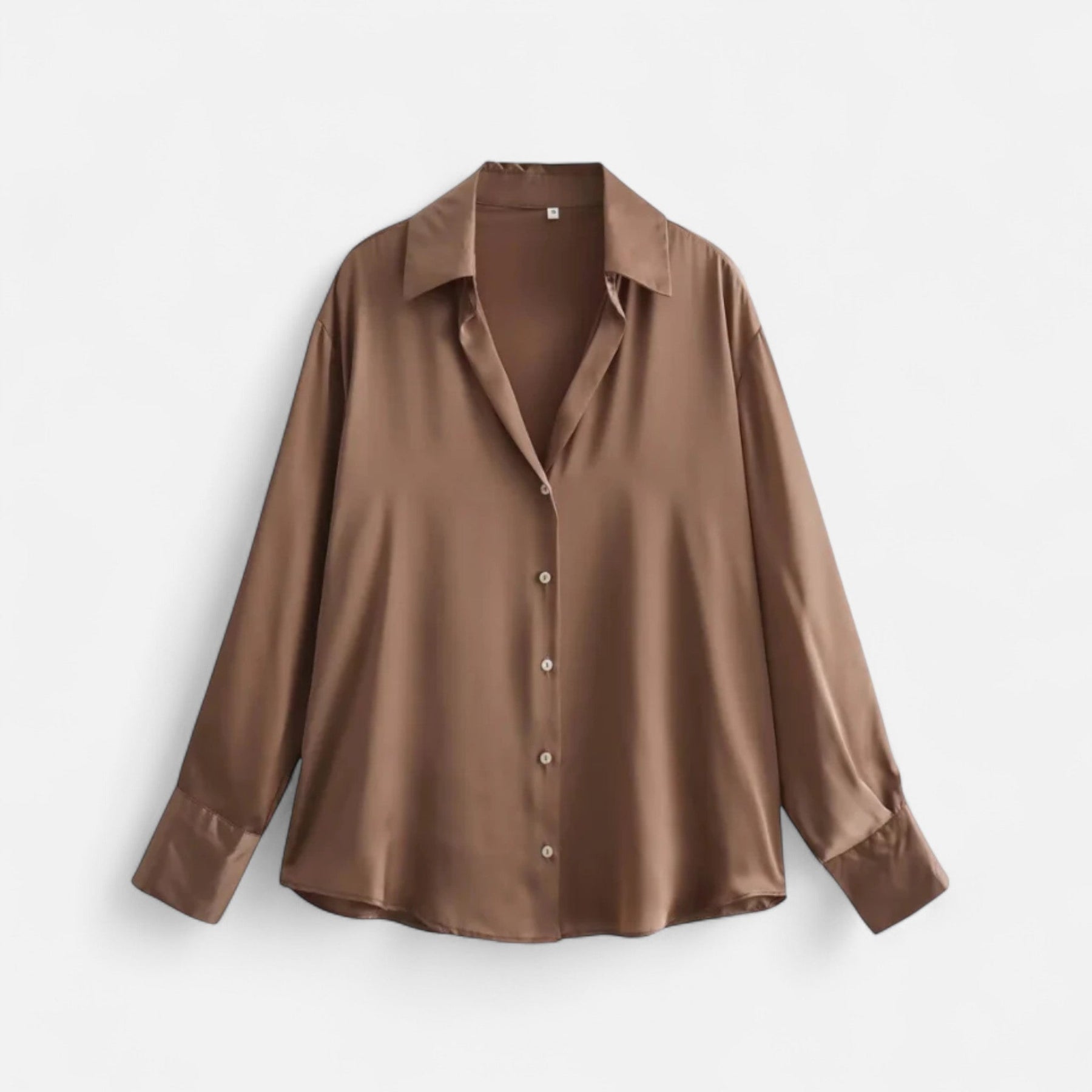 Women's classic fit button-front long sleeve blouse by My Store, shown with a collared neckline and button details.