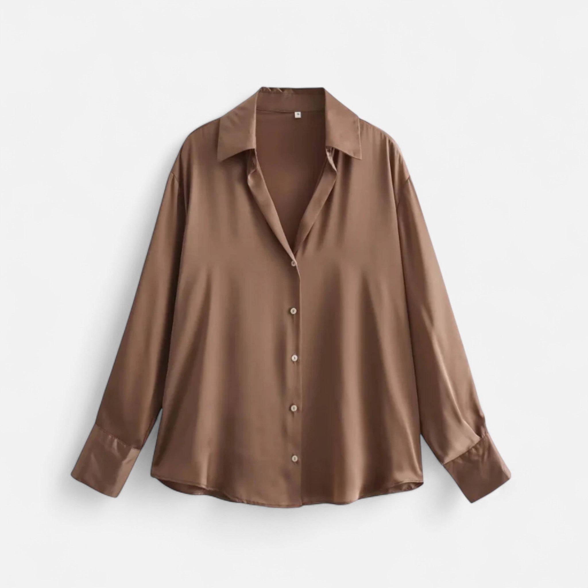 Women's classic fit button-front long sleeve blouse by My Store, shown with a collared neckline and button details.
