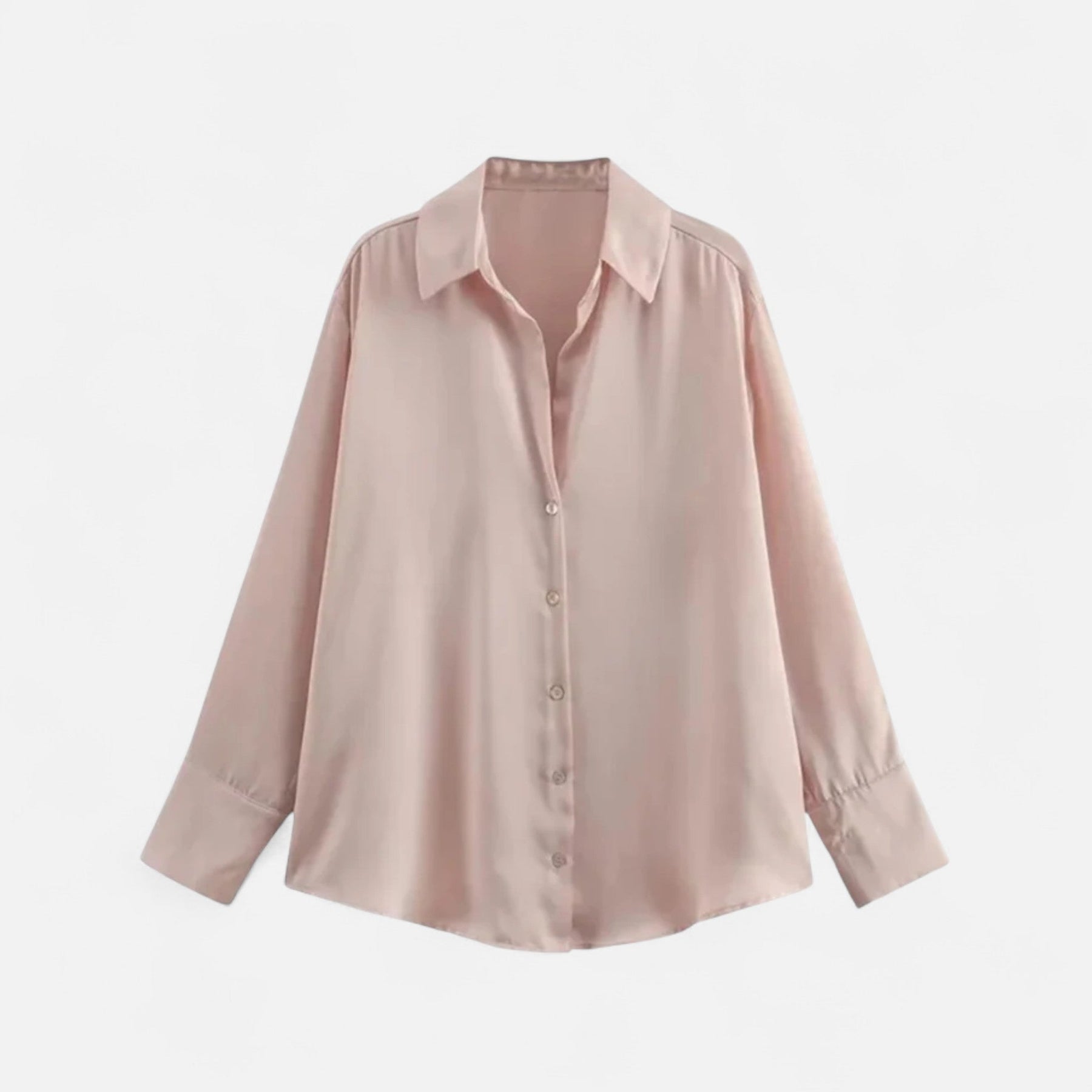Women's long sleeve button-front blouse in classic fit, featuring a refined design with a collar and subtle fabric details.
