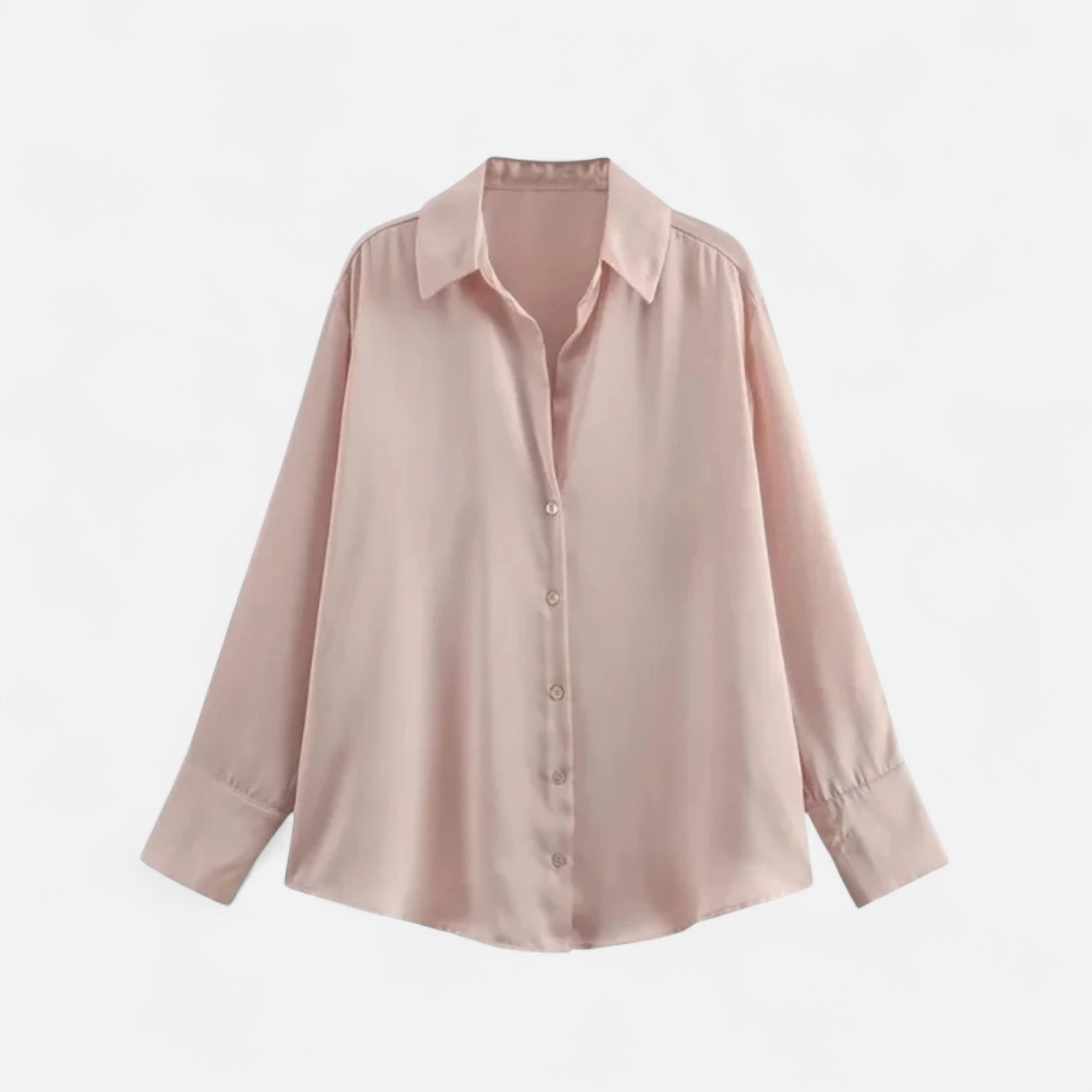 Women's long sleeve button-front blouse in classic fit, featuring a refined design with a collar and subtle fabric details.