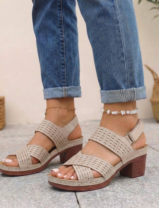 Khaki orthopedic criss-cross slingback block heel platform sandals for women, featuring supportive design and stylish open-toe style.