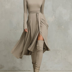 Knit long sleeve midi evening dress from My Store, featuring a fitted silhouette and elegant design, perfect for formal occasions.