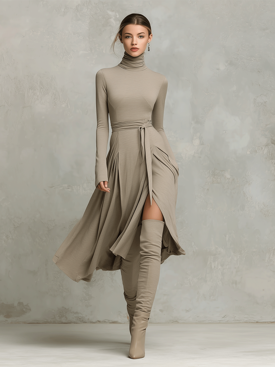 Knit long sleeve midi evening dress by My Store, featuring a fitted silhouette and elegant design in soft fabric.