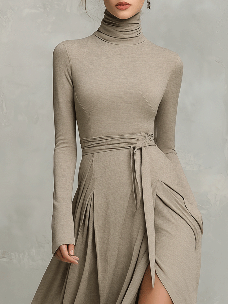 Knit long sleeve midi evening dress by My Store, featuring a fitted silhouette and elegant knit fabric.