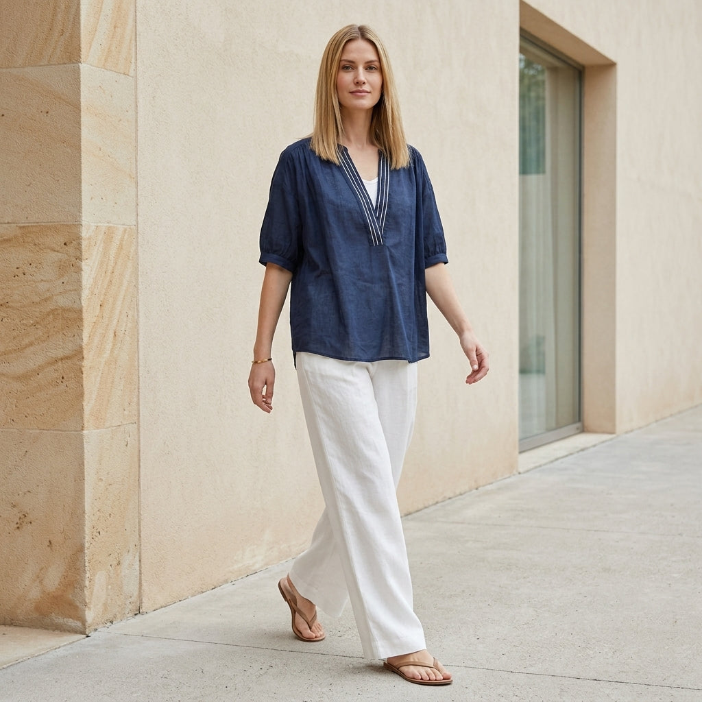 Women’s summer blouse with v-neck and puff sleeves, stylish and lightweight top for warm weather, by My Store.