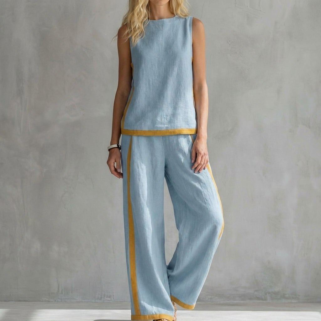 Light blue women's two-piece slit co-ord set by Tammy Bradley, featuring stylish matching top and skirt ensemble.