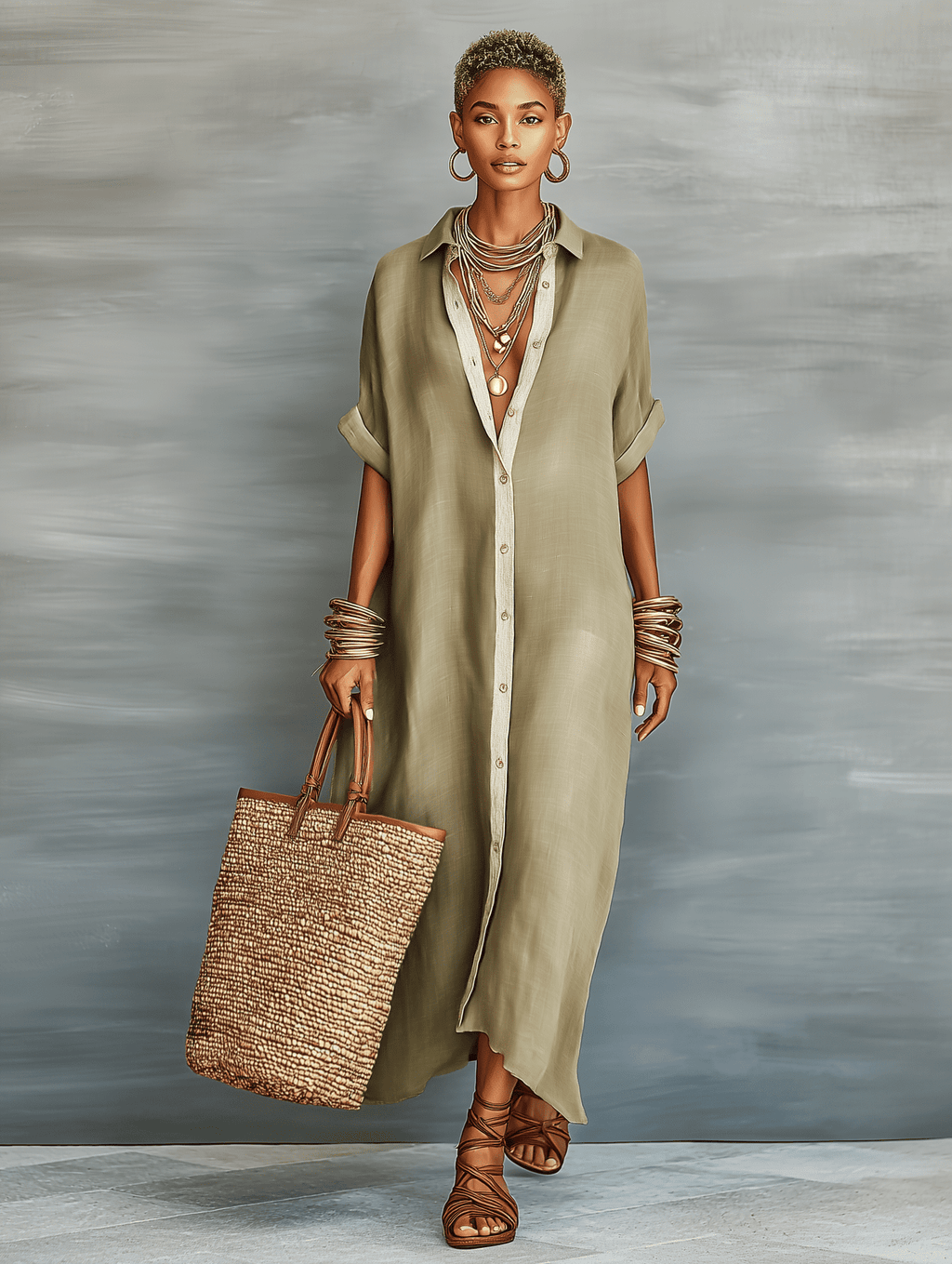 Light beige linen maxi dress for women by Tammy Bradley, flowing design with a sleeveless cut and relaxed fit.