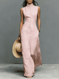 Tammy Bradley sleeveless linen maxi dress for women, flowing lightweight dress with a relaxed fit and natural fabric texture.
