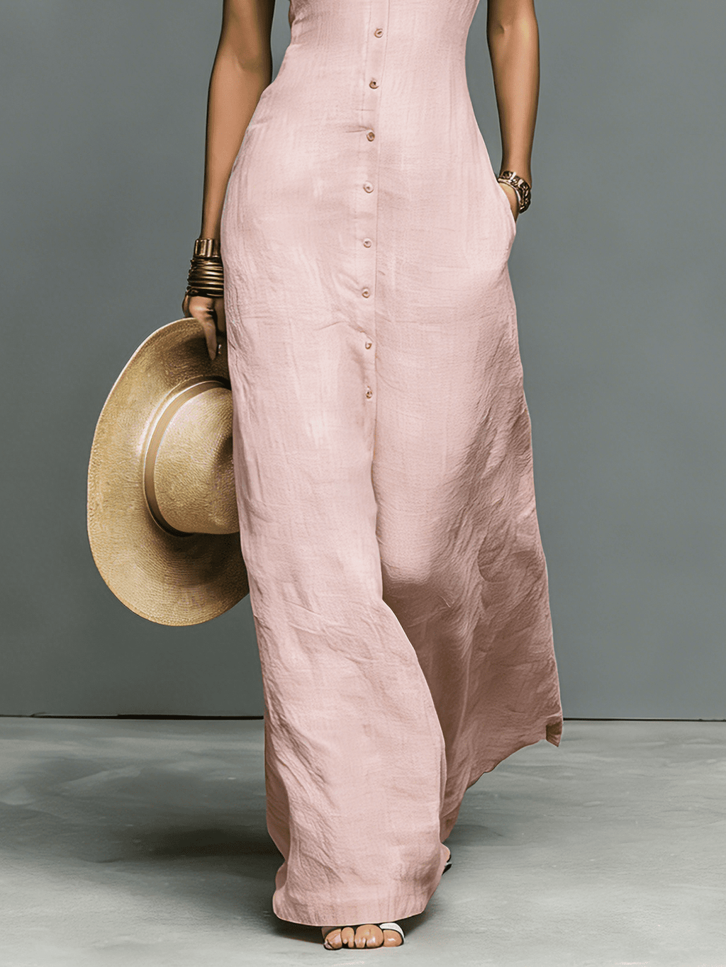 Sleeveless linen maxi dress for women by Tammy Bradley, lightweight and flowy with a relaxed fit and simple neckline.