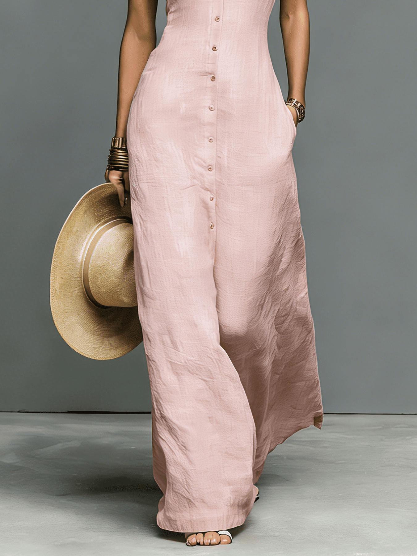 Sleeveless linen maxi dress for women by Tammy Bradley, lightweight and flowy with a relaxed fit and simple neckline.