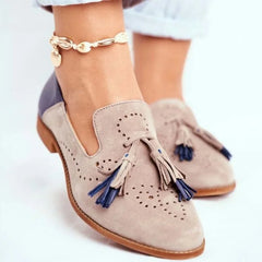 Women's orthopedic loafers with tassels, pointed toe, arch support, handmade, breathable, and stylish for spring.