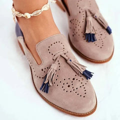 Women’s orthopedic loafers with tassels, pointed toe, arch support, handmade design, breathable material, by My Store.
