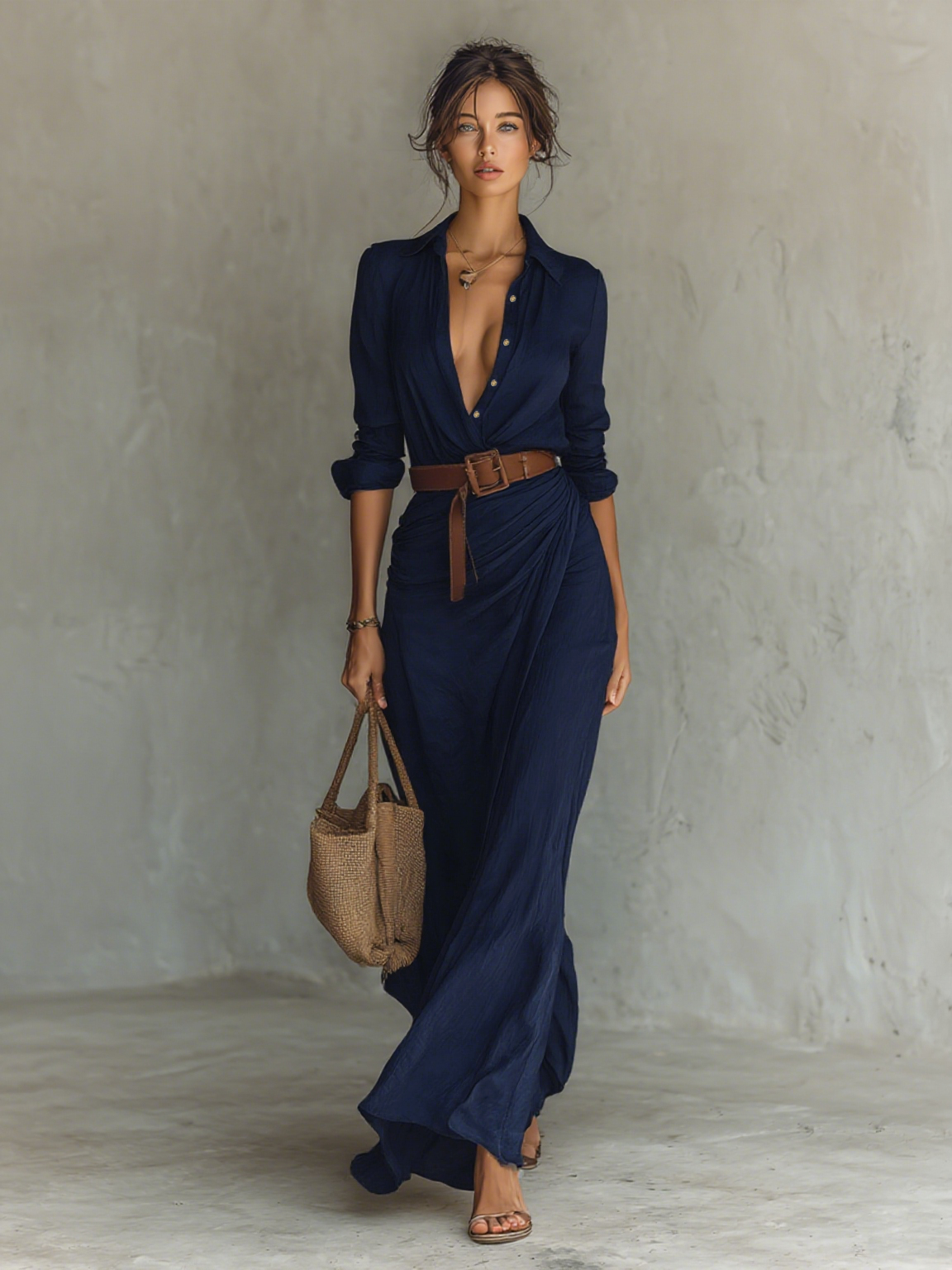 Long sleeve maxi dress for women by My Store, featuring a flowing silhouette and elegant design, suitable for casual or formal wear.