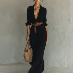 Long sleeve maxi dress for women by My Store, flowing fabric, fitted waist, and elegant design perfect for casual or formal wear.