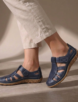 Marine blue Cutout Fisherman Sandals for women by Tammy Bradley, featuring open toe design and adjustable straps.