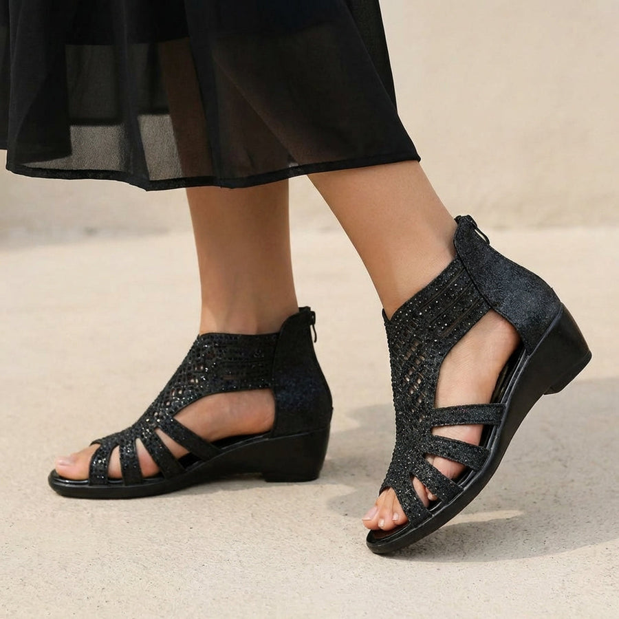 Orthopedic heeled wedge sandals for women with cut-out design, stylish and supportive footwear by My Store.