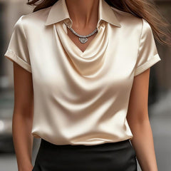 Light blue summer blouse for women with a cowl neck and short sleeves, stylish and comfortable top from My Store.