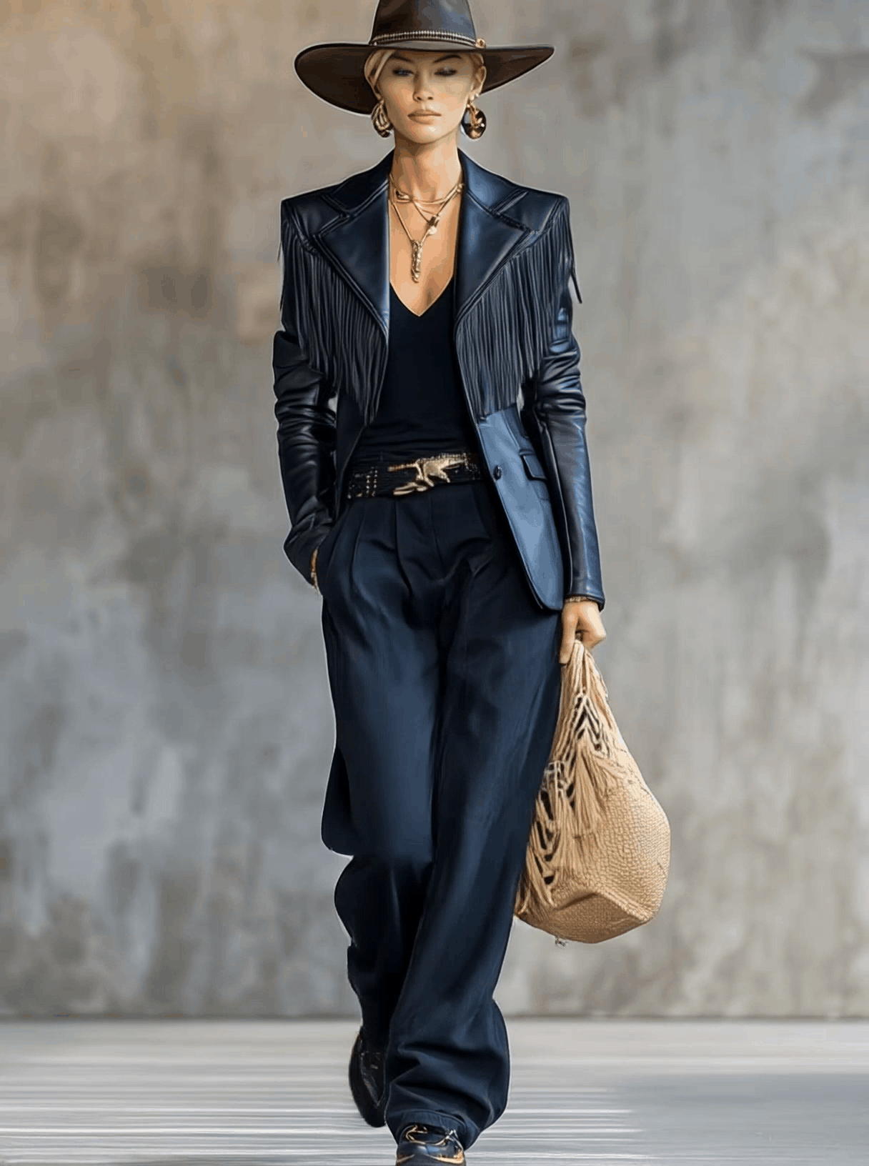 Black faux leather blazer with tassel detail, notch lapel, tailored fit, stylish jacket for women.