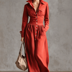Red linen maxi dress by My Store featuring a casual, flowing design perfect for everyday wear.