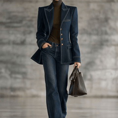 Navy topstitched denim jacket for women, stylish casual jacket with front pockets and button closure, from My Store.