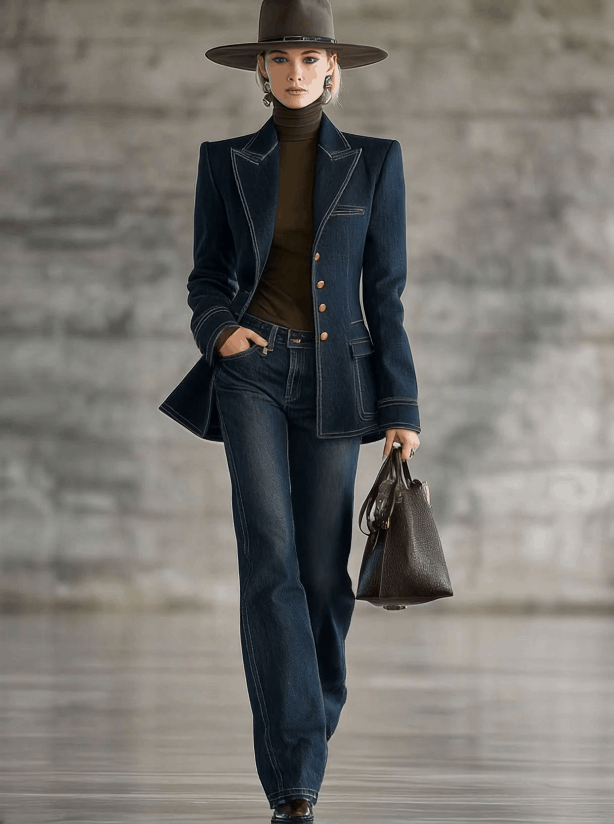 Navy topstitched denim jacket for women, stylish casual jacket with front pockets and button closure, from My Store.