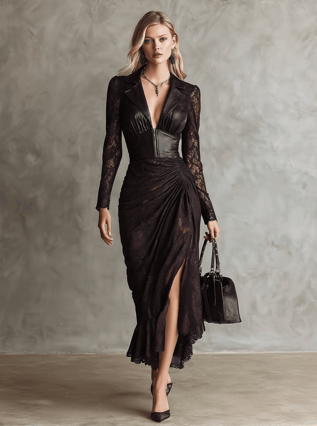 Red faux leather maxi dress from My Store featuring a sleek evening dress design with a fitted bodice and flowing skirt.