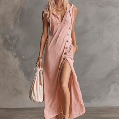 Pink lace V-neck midi dress from My Store, elegant evening dress with delicate lace details and a flattering V-neckline.