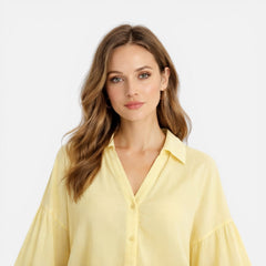 Lightweight women's summer blouse from My Store, loose fit vacation shirt in breathable fabric, shown in an oversized fit.