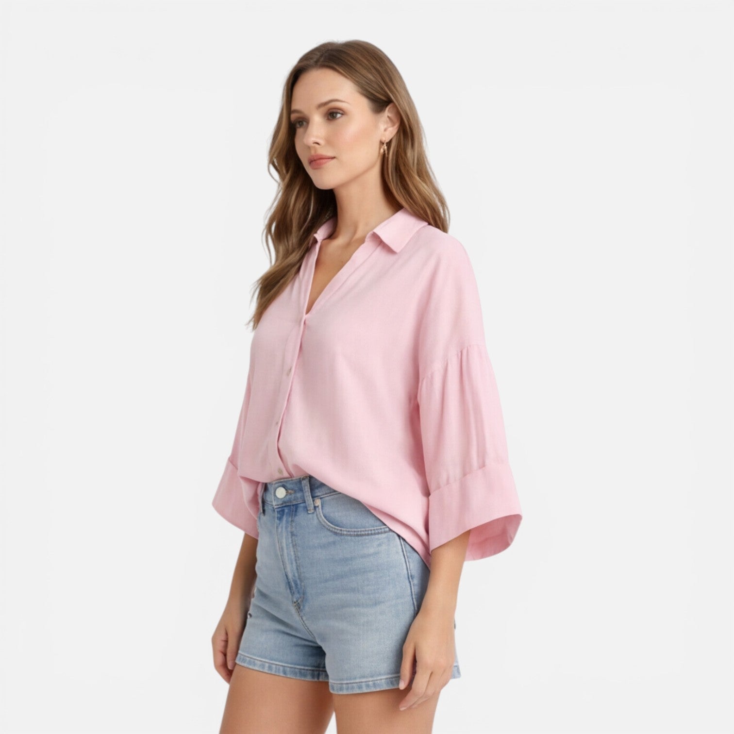 Lightweight women's summer blouse in a loose fit, perfect for vacation, featuring breezy fabric and casual style.