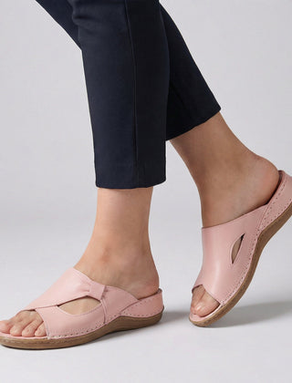 Pink open-toe slide sandals for women by Tammy Bradley, featuring a stylish and comfortable slip-on design for warm weather.