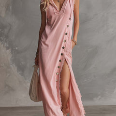 Pink lace V-neck midi evening dress with fitted waist and elegant design, perfect for formal occasions.