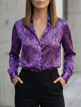 Purple summer blouse for women with long sleeves and print, stylish top from My Store in women's clothing.