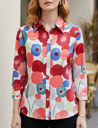Red floral long sleeve denim summer blouse for women, stylish and lightweight top from My Store's women's clothing collection.