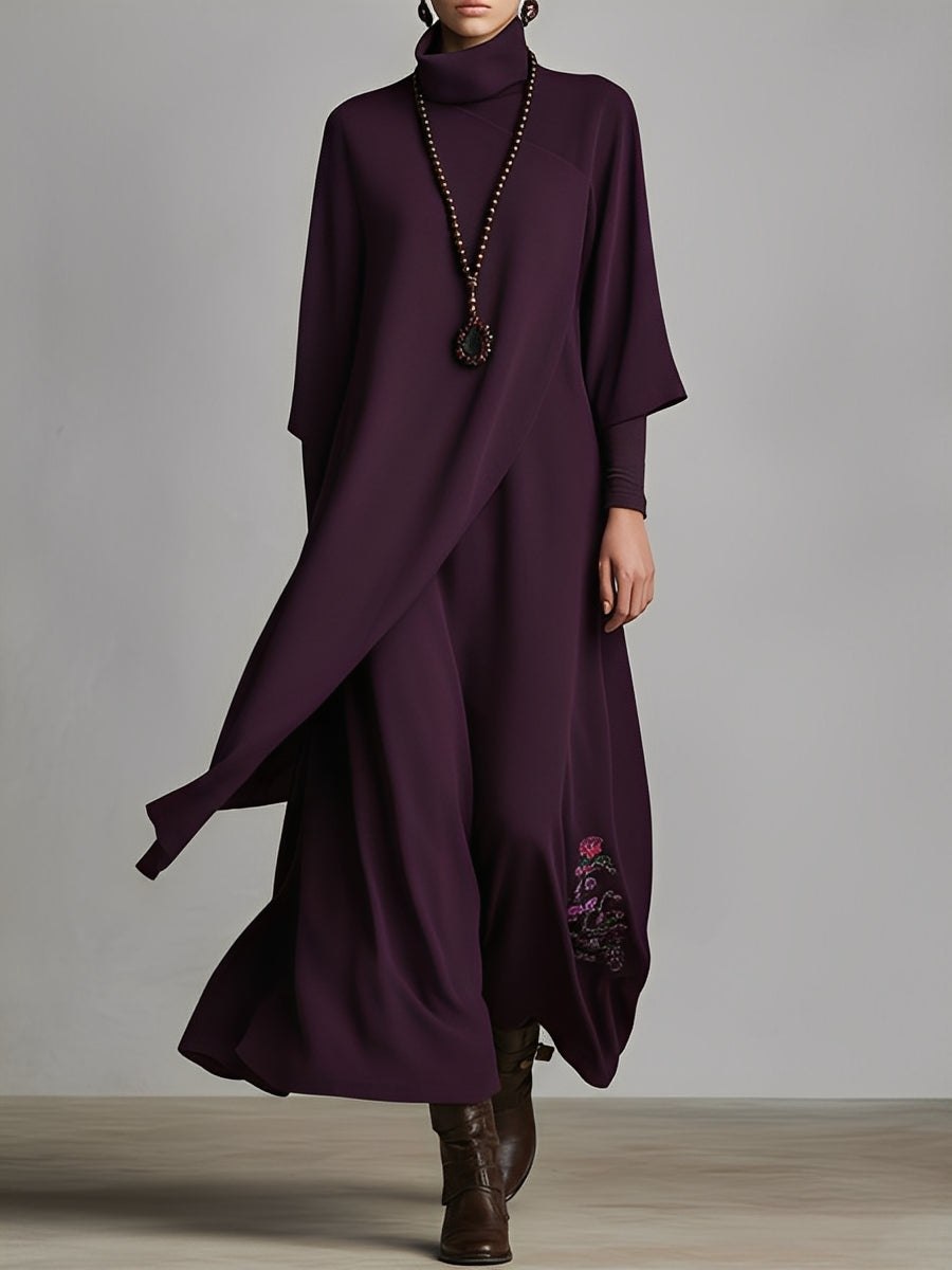 Red cotton turtleneck maxi dress for women by Tammy Bradley, featuring a fitted silhouette and elegant evening style.