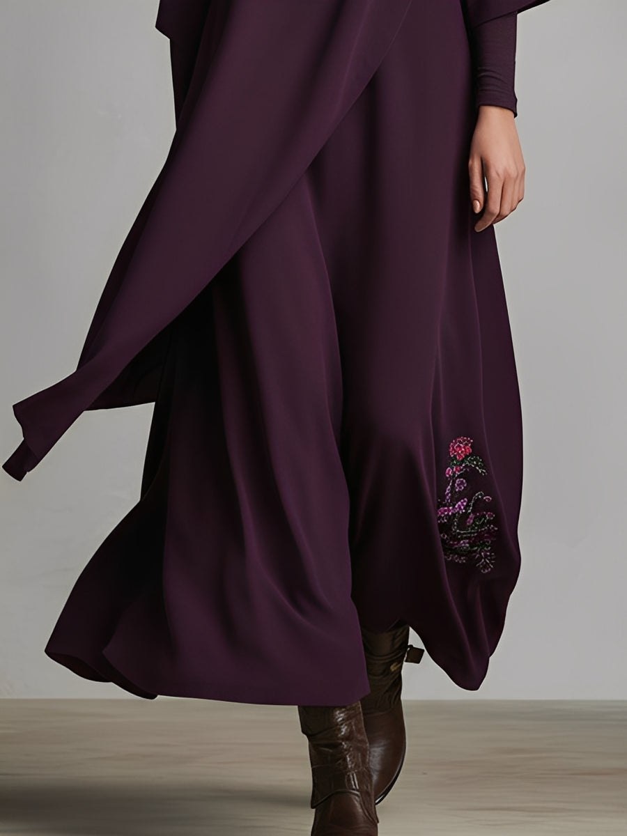 Red cotton turtleneck maxi dress for women by Tammy Bradley, featuring a flowing silhouette and long sleeves.