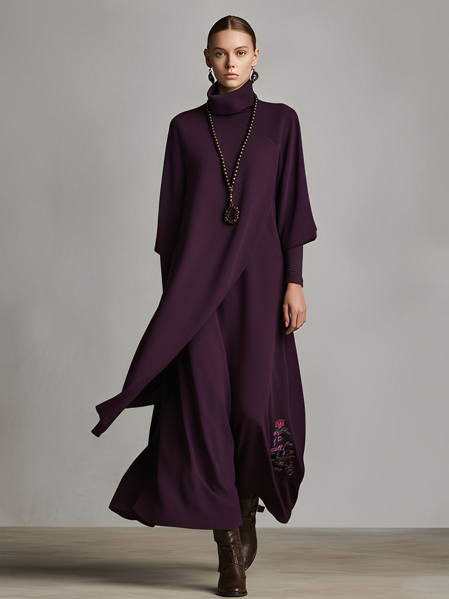 Red cotton turtleneck maxi dress for women by Tammy Bradley, featuring a flowing design and long sleeves.