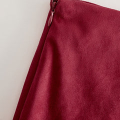 Red faux suede slit midi dress, casual style, with a high slit and sleeveless design, perfect for everyday wear.