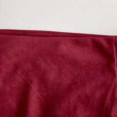 Red faux suede slit midi dress from My Store, casual dress with a stylish slit, displayed on a hanger.