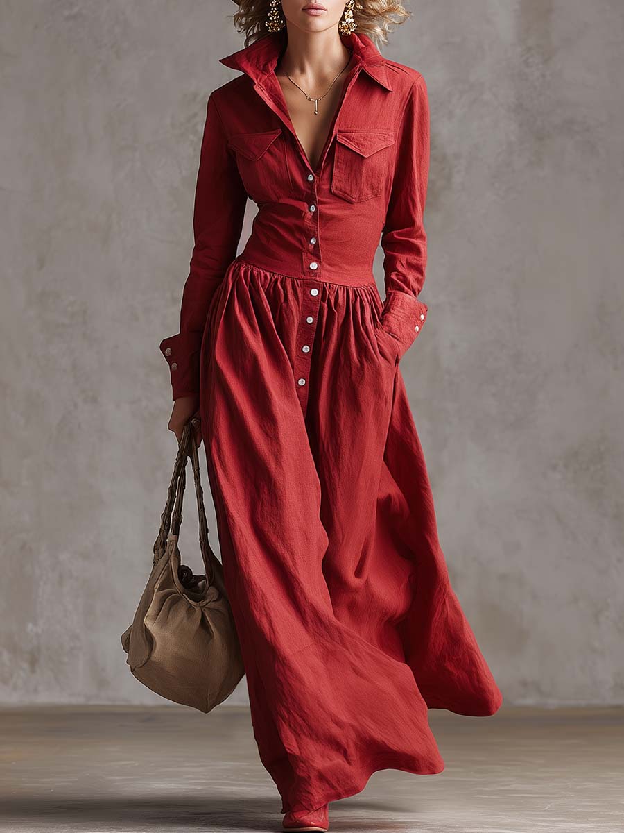Red linen maxi dress from My Store featuring a relaxed casual fit with flowing fabric and sleeveless design.