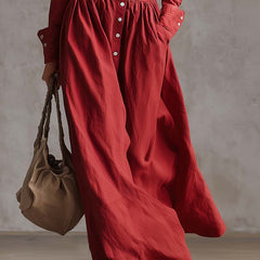 Red linen maxi dress from My Store featuring a casual, flowing design with a sleeveless style and elegant length.