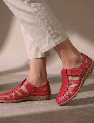 Red Tammy Bradley cutout fisherman sandals for women with open toe design and adjustable straps.