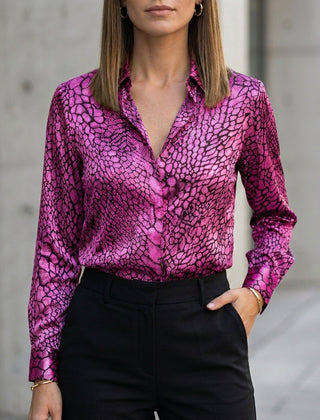 Rose red summer blouse for women with long sleeves and floral print, stylish women's top from My Store.