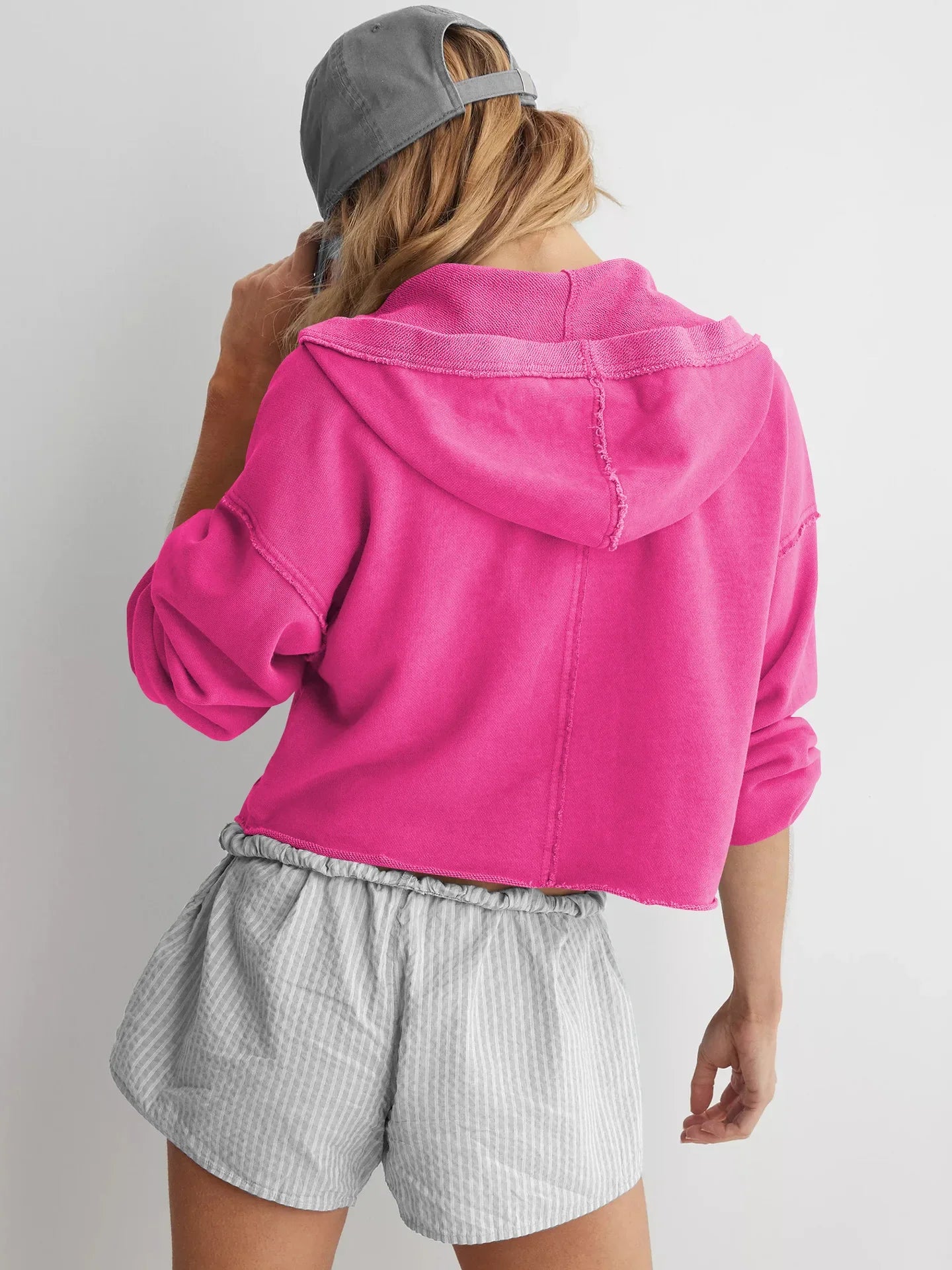 Cropped Hoodie Women Relaxed Fit Cotton Blend Casual