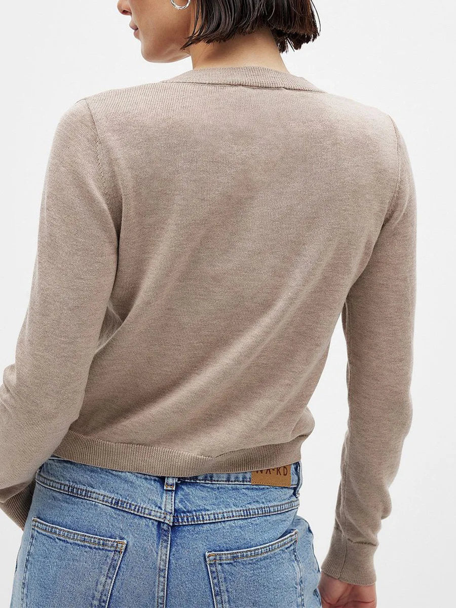 Knit Button Cardigan Women Round Neck Slim Fit